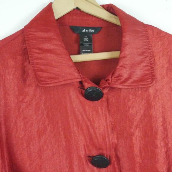 Ali Miles 1X Jacket Lagenlook Artsy Trapeze Hem Lightweight Shiny Classic - Picture 5 of 8